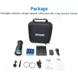 XTAR D30 6000 SET búvárlámpa,100m vízálló 6000lm+MC4S töltő+ 4x18650 akku