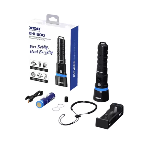 XTAR DH1 1600 SZET búvárlámpa,100m vízálló,1600 lm,+Li-ion akku,+ töltő