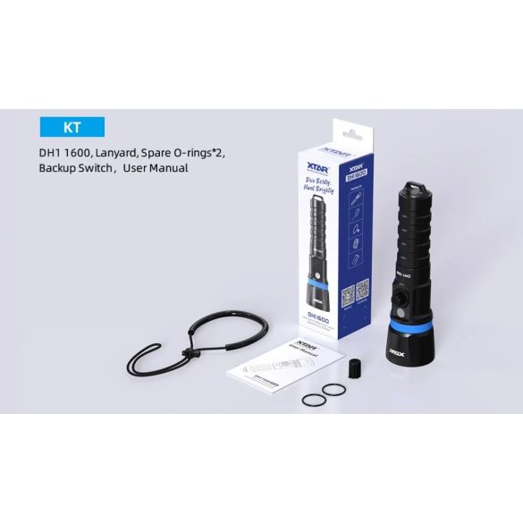XTAR DH1 1600 KT búvárlámpa,100m vízálló,1600 lm