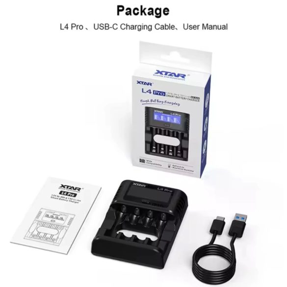 XTAR L4 PRO smart akkutöltő 4x1,5v Li-ion és 1,2V Ni-Mh AA/AAA akkukhoz,USB