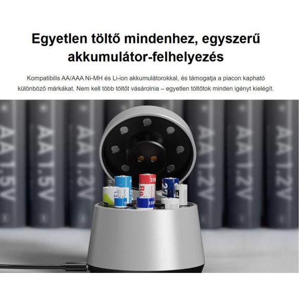 XTAR L8 BOX KT akkutöltő 1,2V  Ni-Mh és 1,5V-os Li-Ion  AA és AAA akkuhoz USB-C