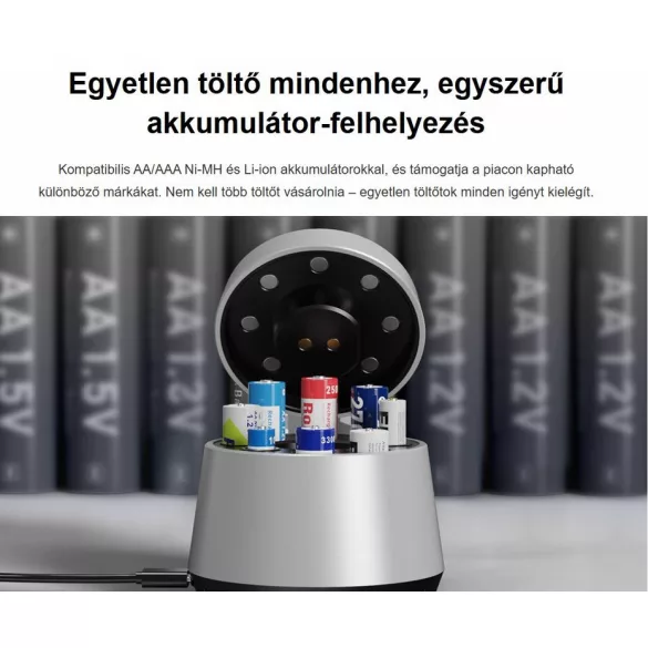 XTAR L8 BOX KT akkutöltő 1,2V  Ni-Mh és 1,5V-os Li-Ion  AA és AAA akkuhoz USB-C