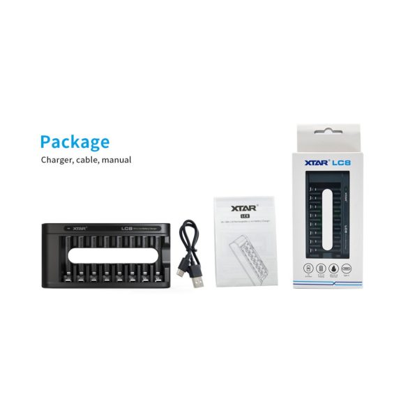 XTAR LC8 AA/AAA 1.5V Li-ion töltő 8 csatornás USB-C