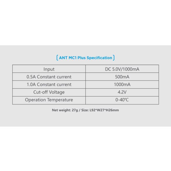 XTAR MC1 PLUS ANT akkutöltő 1db lithium akkuhoz  DC 5V/1A