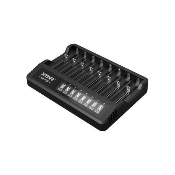 XTAR MX8 KT 8as sortöltő,szinte minden akkuhoz,LCD kijelzővel,többszintű védelem