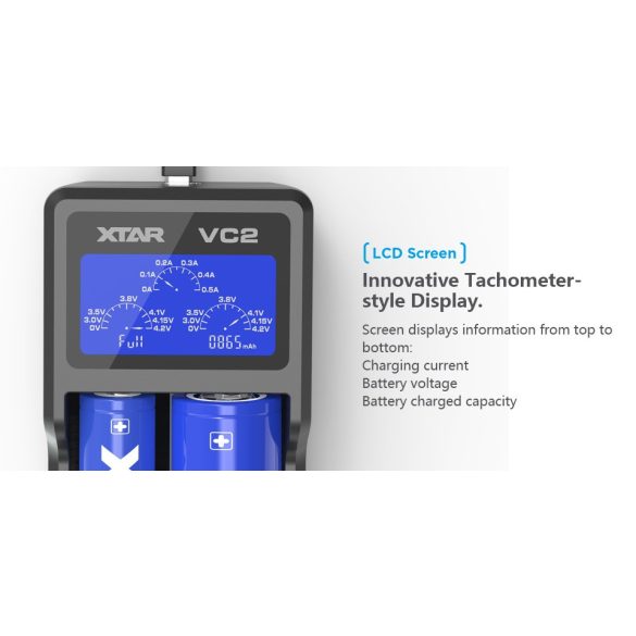 XTAR VC2 akkutöltő 2db lithium akkuhoz (Li-ion)
