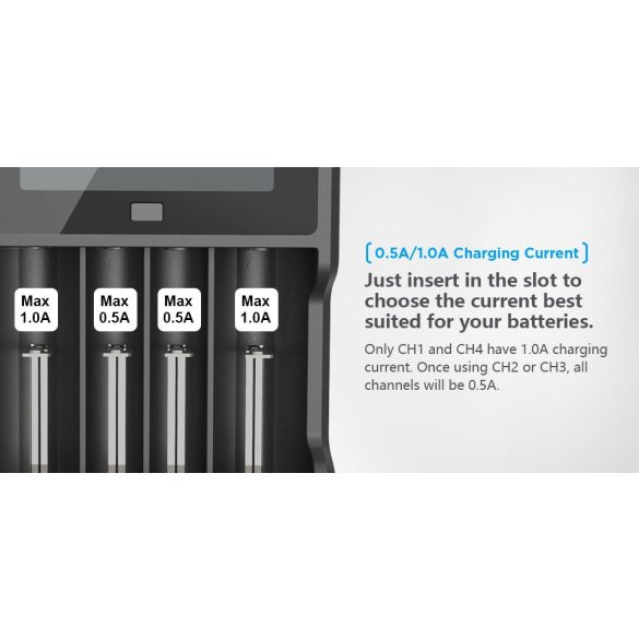 XTAR VC4 SMART akkutöltő 4 csatornás Ni-Mh,Ni-CD,Li-ion,IMR,INR,ICR akkukhoz