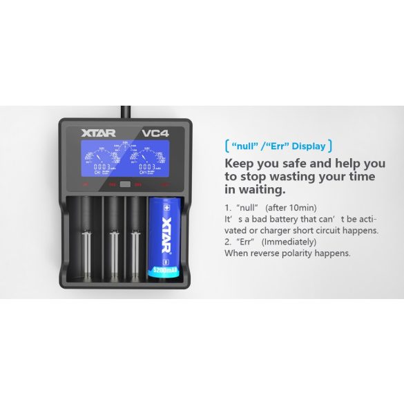 XTAR VC4 SMART akkutöltő 4 csatornás Ni-Mh,Ni-CD,Li-ion,IMR,INR,ICR akkukhoz