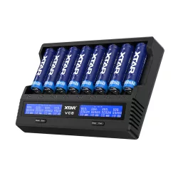 XTAR VC8 GEN2 akkutöltő 8db Li-ion Ni-Mh Ni-Cd akkuhoz+ teszt USB