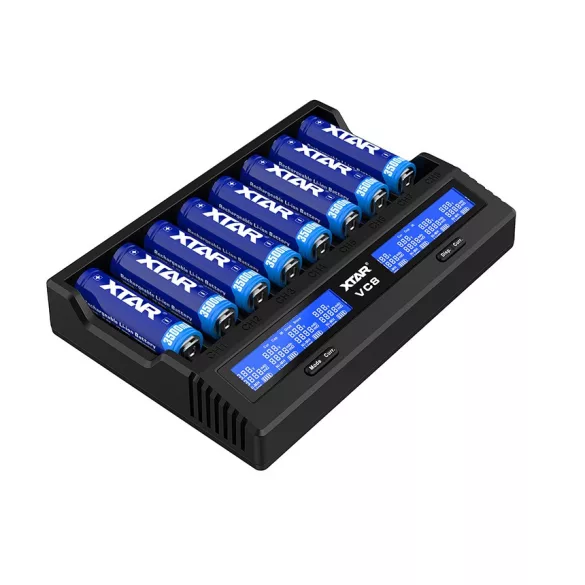 XTAR VC8 GEN2 akkutöltő 8db Li-ion Ni-Mh Ni-Cd akkuhoz+ teszt USB