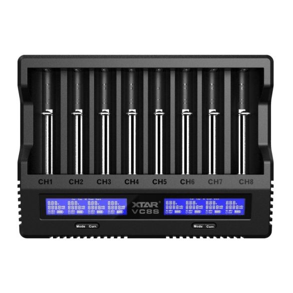 XTAR VC8S SMART akkutöltő SZETT 8 csatornás Li-ion,Ni-Mh akkukhoz 45W adapterrel