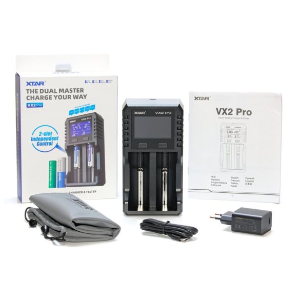 XTAR VX2 PRO SET Li-ion,LFP,Ni-Mh  smart charger+tester+20W 3A fali adapter