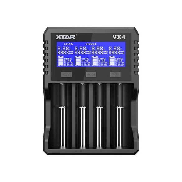 XTAR VX4 SET akkutöltő 4 db akkuhoz(Li-ion,Ni-Mh,Ni-Cd)+reaktiválás+230V adapter