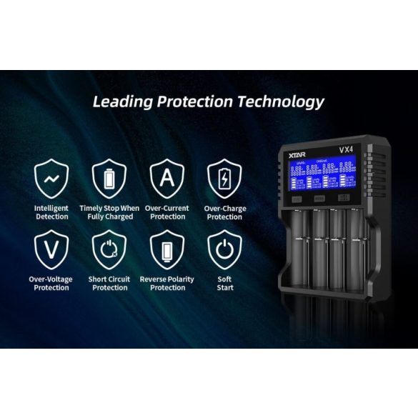 XTAR VX4 SET akkutöltő 4 db akkuhoz(Li-ion,Ni-Mh,Ni-Cd)+reaktiválás+230V adapter