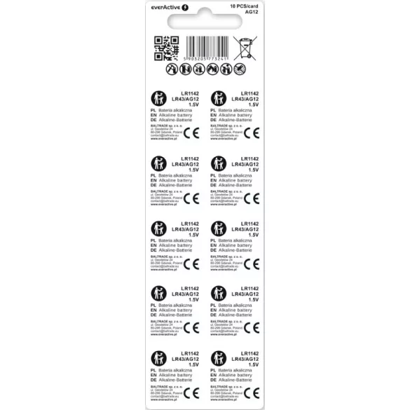 everActive AG12, LR43, LR1142, G12,186  alkáli gombelem bliszteres/10