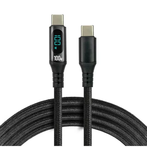 everActive USB C - C csatlakozó fonott LCD kábel 1m CBB-1PD5L 100w