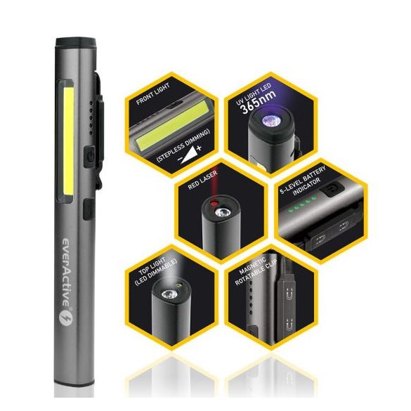 everActive PL-350R multifunkciós Li-ion akkus toll lámpa (+UV+lézer) LED 350lm
