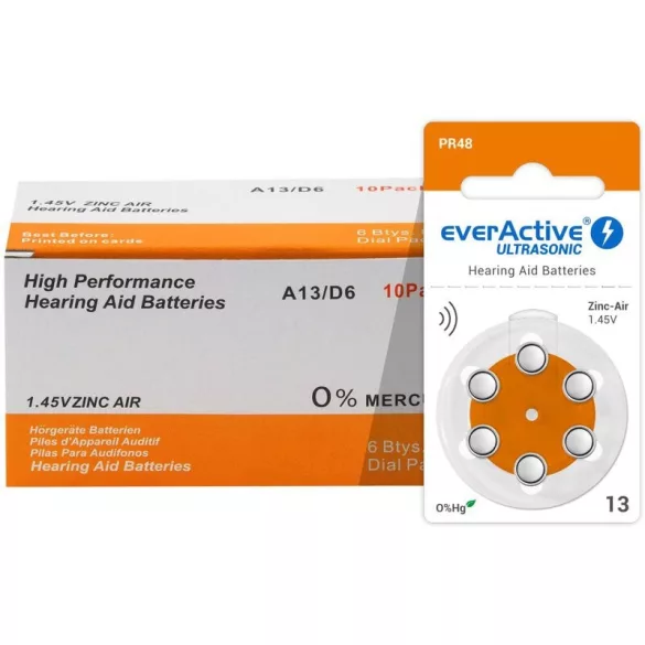 everActive ULTRASONIC hallókészülék elem "13" PR48 BL/6 szín:NARANCS