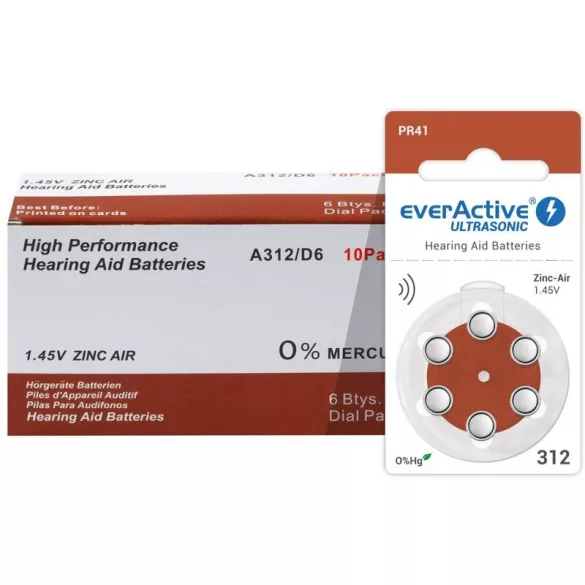 everActive ULTRASONIC hallókészülék elem "312" PR41 BL/6 szín:BARNA