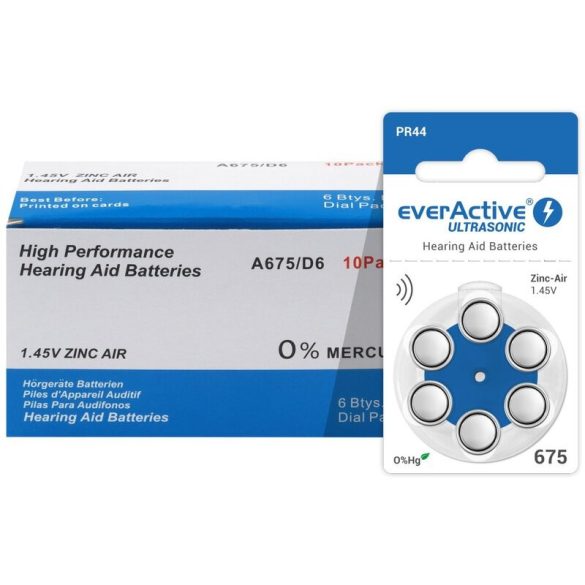 everActive ULTRASONIC hallókészülék elem "675" PR44 BL/6 szín:KÉK