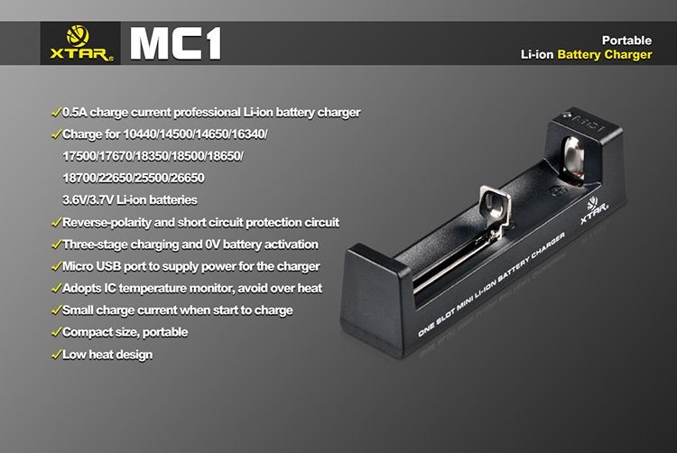 XTAR MC1 akkutöltő 1db lithium akkuhoz