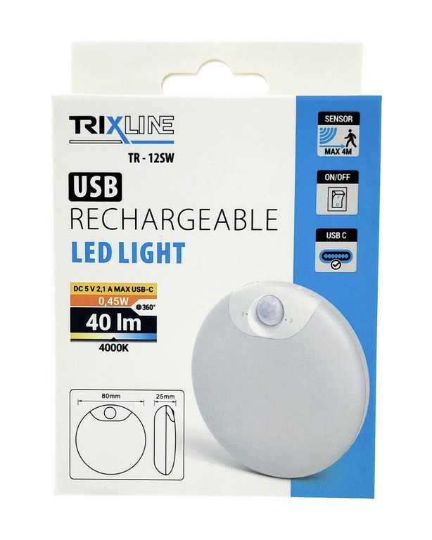 Image of Trixline TR-12SW LED mozgásérzékelős akkumulátoros éjszakai fény USB